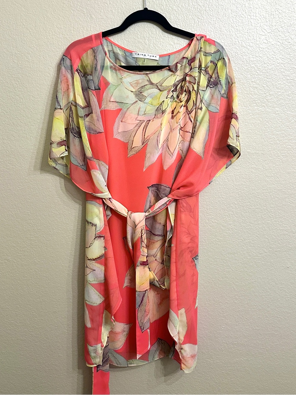 Trina Turk Paradise Floral Tie Waist Kimono Sleeve Dress M